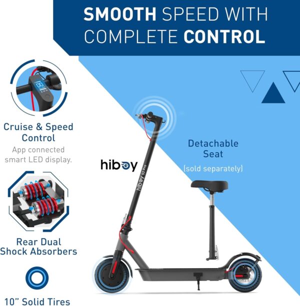 Hiboy S2 Pro/S2 MAX Electric Scooter, 500W Motor, 10" Solid Tires, 25-40.4 Miles Range, 19 Mph Folding Commuter Electric Scooter for Adults (Optional Seat) - For Sale - Price - Image 9