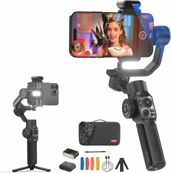 ZHIYUN Smooth 5S AI Pro Gimbal Stabilizer for Smartphone 3-Axis Phone Gimbal with AI Tracker, Magnetic/Built-in Fill Light, Storage Bag, iPhone Stabilizer for Video Recording Filming Vlogging - For Sale - Price