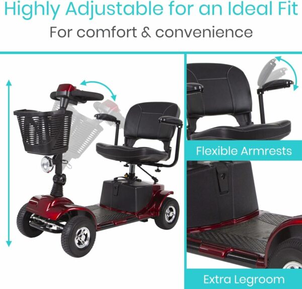 Vive Mobility Scooter (Series A) - 4 Wheel Electric Powered Wheelchair Mobile Device for Adults, Seniors - TSA Approved Wheel Chair, Compact, Travel - Long Range Battery, Shock Absorbing (Red) - For Sale - Price - Image 9