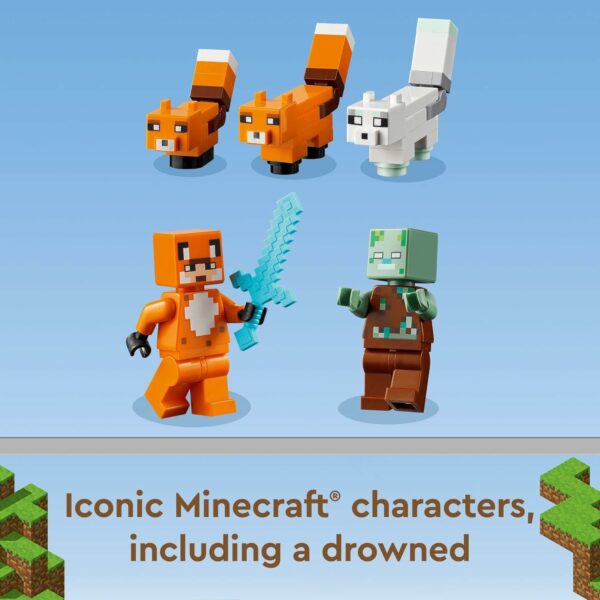 LEGO Minecraft The Fox Lodge House 21178 Animal Toys with Drowned Zombie Figure, Birthday Gift for Grandchildren, Kids, Boys and Girls Ages 8 and Up - For Sale - Price - Image 5