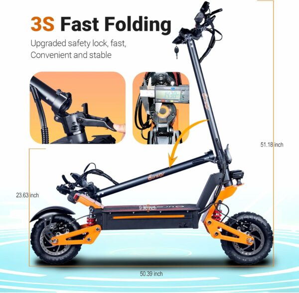 Adult Electric Scooter, 60V 6000W Front and Rear Dual Power, 11” Off-Road Tires for Street Commuting and Extreme Terrain Off-Road, Dual Brake System, Color LED Lights - For Sale - Price - Image 5