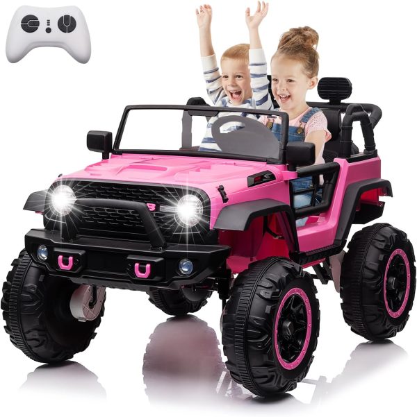 24V 2 Seater Kids Ride On Car, 4 Wheeler Truck Ride On Toys for Big Kids with 5.5MPH Max Speed, Remote Control, Accelerator Pedal, Treaded Tires, Steering Wheel, Music and Story, Pink, Price For Sale