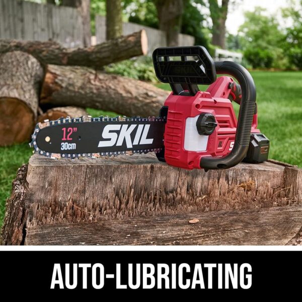 SKIL PWR CORE 20 Brushless 20V 12'' Handheld Lightweight Chainsaw Kit with Tool-free Chain Tension & Auto Lubrication, Includes 4.0Ah Battery and Charger-CS4562B-10 - For Sale - Price - Image 6