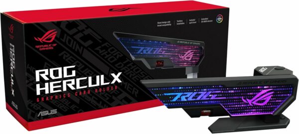 ASUS ROG Herculx Graphics Card Anti-Sag Holder Bracket (Solid Zinc Alloy Construction, Easy Toolless Installation, Included Spirit Level, Adjustable Height, Wide Compatibility, Aura Sync RGB) - For Sale - Price