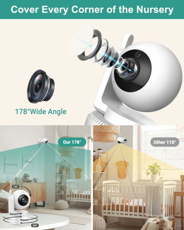 6" Baby Monitor with 2 Cameras and Audio 30 Hours Battery Upgrade Split Screen Video Baby Monitor Remote Pan-Tilt-Zoom 178°Wide-Angle 150 Languages No WiFi ECO 2-Way Talk Night Vision 1000ft Travel - For Sale - Price - Image 3