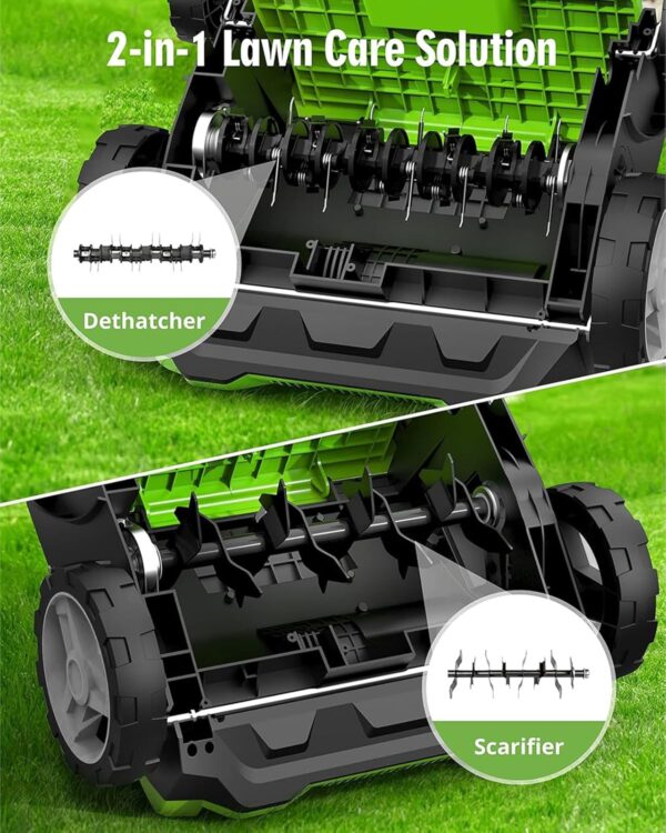 UUT Electric Dethatcher Scarifier 2-in-1 Lawn Scarifier with 13” Path Powerful 12 AMP Motor 30L Collection Bag 4-Position Depth Control Easy Storage Foldable Handle for Small to Medium Lawns - For Sale - Price - Image 4