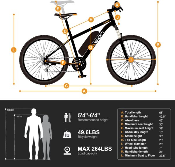 Jasion EB5 Electric Bike for Adults with Peak 500W Brushless Motor, 40Miles 20MPH Commuting Electric Mountain Bike with 360Wh Removable Battery, 7-Speed, 26" Tires and Front Fork Suspension - For Sale - Price - Image 7