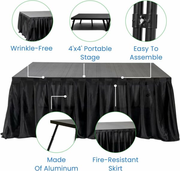 2 Portable Stage w/2 Satin Skirt & 2 Gear Bag - Performance Floor Versatile Platform Modular System Stage - DJ, Drum, Camera Stage Riser - Easy to Carry & Assemble, Transport (Black) - For Sale - Price - Image 3