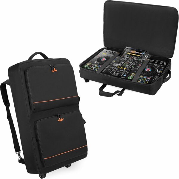 DJ Controller Bag Backpack with Wheels Compatible with Pioneer XDJ RX2/ XDJ RX3/ XDJ-RX/DDJ FLX10/ DDJ REV7/ DDJ 1000, Wheeled DJ Carrying Case with 2 Accessory Pocket, Padded DJ Mixer Bag - For Sale - Price