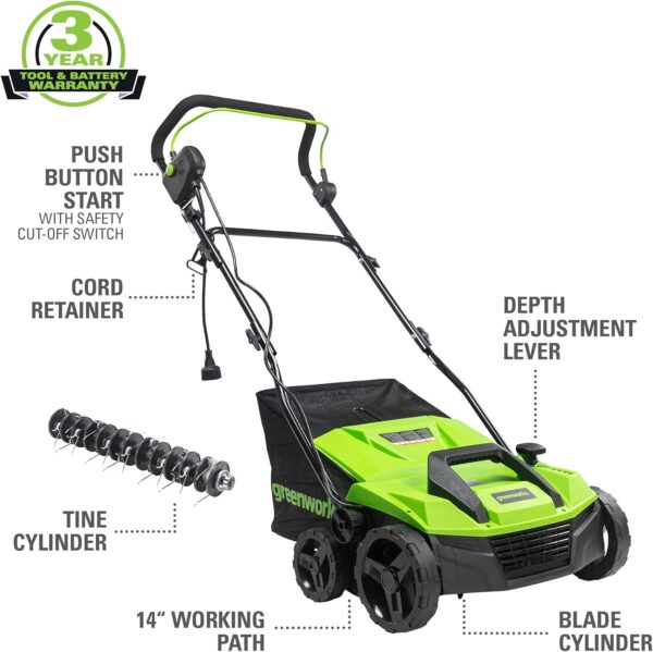 Greenworks 13 Amp 14-Inch Corded Dethatcher / Scarifier, DT13B00 - For Sale - Price - Image 2