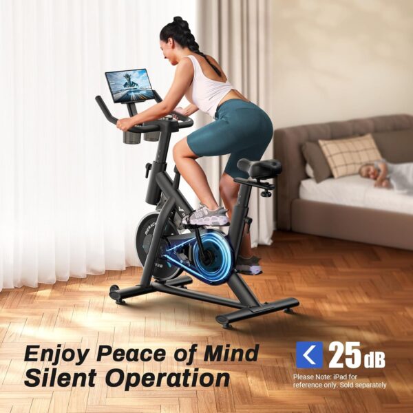 MERACH Exercise Bike, Brake Pad Stationary Bike with Exclusive App, Low Noise Indoor Cycling Bike with 300lbs Weight Capacity, Tablet Mount and Fitness Courses for Weight Loss - For Sale - Price - Image 3