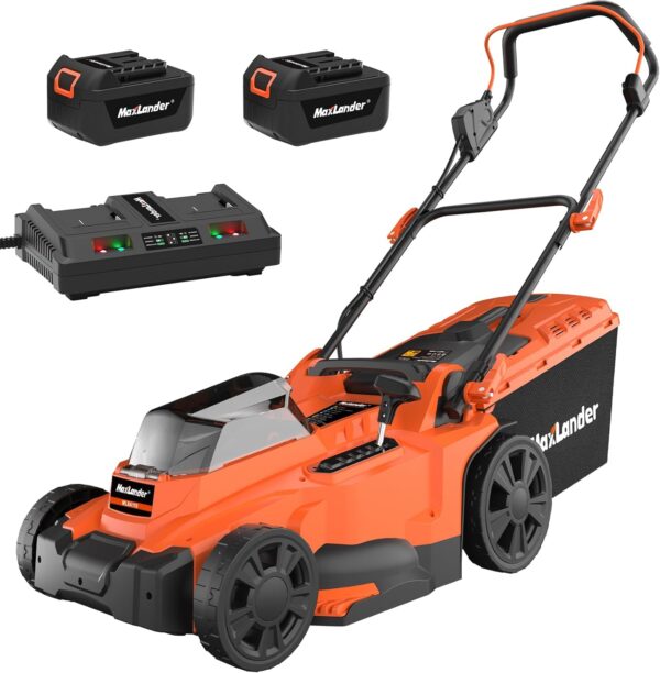 Maxlander Lawn Mower, 15Inch Electric Lawn Mower Cordless, 40V 2-in-1 Battery Powered Lawn Mower with Brushless Motor, 6-Position Height Adjustment, 2PCS 4.0Ah Batteries and Charger Included - For Sale - Price