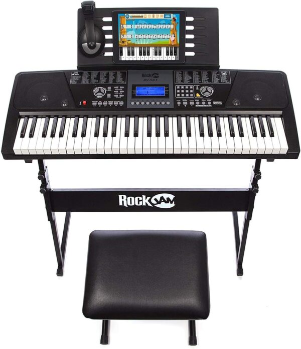 RockJam 61 Key Keyboard Piano With LCD Display Kit, Stand, Bench, Headphones, Simply App & Keynote Stickers - For Sale - Price - Image 2