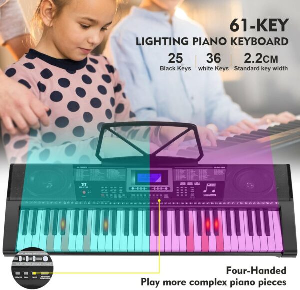 MUSTAR Piano Keyboard, MEKS-500 61 Key Learning Keyboard Piano with Lighted Up Keys, Electric Piano Keyboard for Beginners, Stand, Sustain Pedal, Headphones/Microphone, USB Midi, Built-in Speakers - For Sale - Price - Image 3