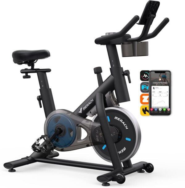 MERACH Exercise Bike, Brake Pad Stationary Bike with Exclusive App, Low Noise Indoor Cycling Bike with 300lbs Weight Capacity, Tablet Mount and Fitness Courses for Weight Loss - For Sale - Price