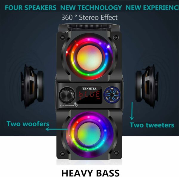 Bluetooth Speaker, 40W (60W Peak) Portable Wireless Speaker with Colorful Lights, Double Subwoofer Heavy Bass, FM Radio, MP3 Player, Loud Stereo Speaker for Home Outdoor Party Camping - For Sale - Price - Image 2