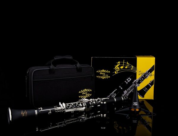 Glory GLY-PBK Professional Ebonite Bb Clarinet with 10 Reeds, Stand, Hard Case, Cleaning Cloth, Cork Grease, Mouthpiece Brush and Pad Brush, Black - For Sale - Price - Image 2