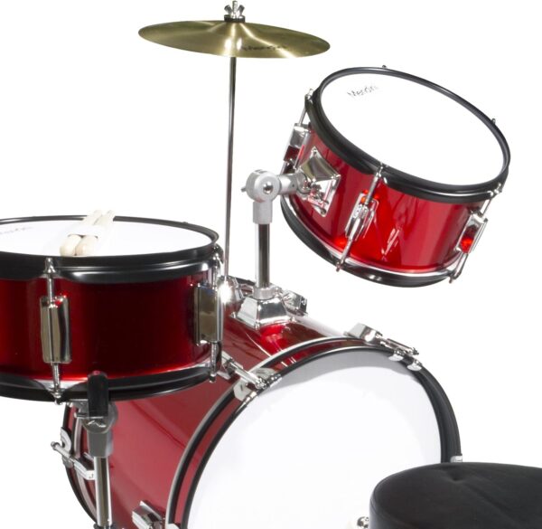 Mendini By Cecilio Drum Set – 3-Piece Kids Drum Set (16"), Includes Bass Drum, Tom, Snare, Drum Throne - Musical Instruments for Age 6-12, Red Drum Kit - For Sale - Price - Image 3