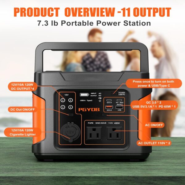 400W Portable Power Station, 296Wh Outdoor Solar Generator Backup Ternary Battery Pure Sine Wave Power Pack with AC/DC Outlet, PD 65W USB-C Outlet for Home, Camping, RV, Blackout, CPAP - For Sale - Price - Image 2