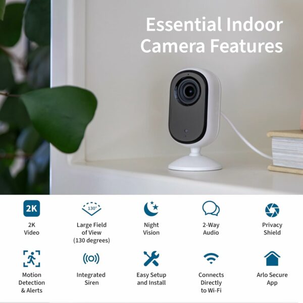 Arlo Essential Security Camera 2K | Indoor Only| 2nd Gen | Baby Monitor & Pet Camera | Wired Automated Privacy Shield, 2-Way Audio, Night Vision, Live Stream, Motion Alerts & Notifications White,2 Cam - For Sale - Price - Image 2