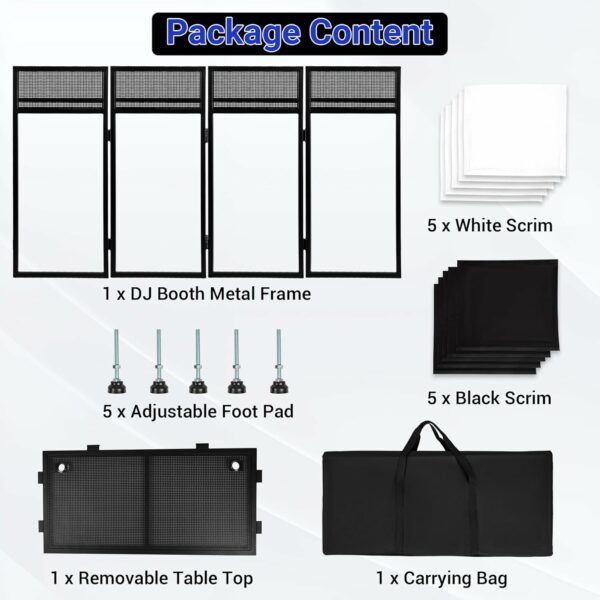 DJ Booth Table Station 44"x42"x21", DJ Facade Booth w/Black & White Lighting Scrims, Detachable 40"x20" DJ Table, Carrying Bag, Foldable Metal Frame DJ Booth Panel for Show, Party, Gathering - For Sale - Price - Image 9