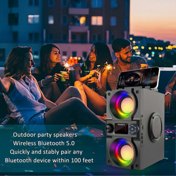 Bluetooth Speaker, 40W (60W Peak) Portable Wireless Speaker with Colorful Lights, Double Subwoofer Heavy Bass, FM Radio, MP3 Player, Loud Stereo Speaker for Home Outdoor Party Camping - For Sale - Price - Image 6