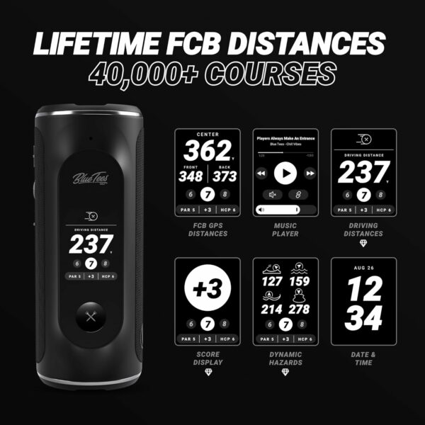 Blue Tees Golf Player+ GPS Speaker with Touch Screen Display, 10+ Hours Battery, 40,000+ Courses, Visual + Audible Distance, Hazard Distance - IPX7 Waterproof (Black) - For Sale - Price - Image 3