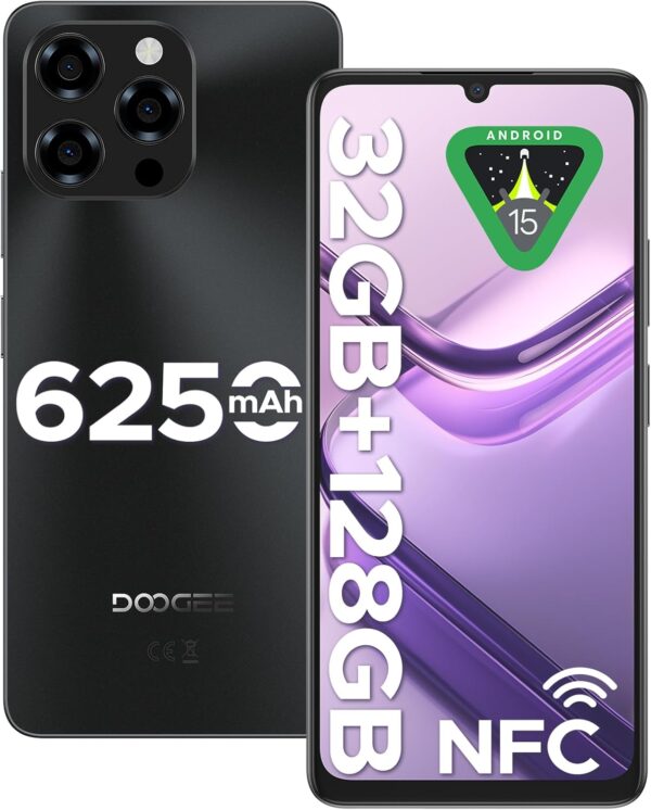 DOOGEE Note 58 Android 15 Unlocked Cellphone,32GB+128GB/2TB Expand Cell Phone with 6.75" HD+ Waterdrop Screen, 6250mAh Battery,4G Dual SIM Unlocked Smartphones, Widevine L1/NFC/OTG/Face Unlock, Black - For Sale - Price