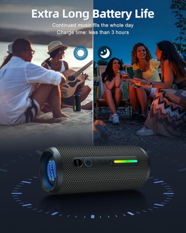 OHAYO Portable Bluetooth Speaker, Wireless Bass Speaker with 24W Loud Sound, IPX7 Waterproof, Bluetooth 5.3, RGB Lights, AUX&TF-Card, Stereo Pairing, Gift Ideas for Home/Outdoor/Party - For Sale - Price - Image 7