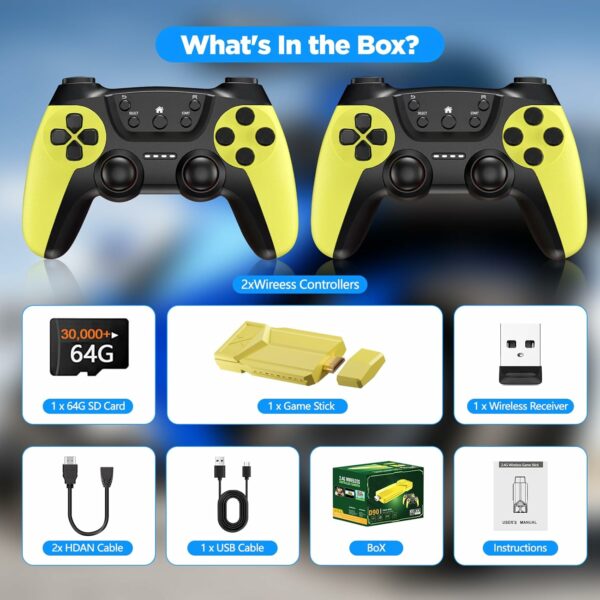 30000+ Retro Gaming Console,Wireless Retro Game Stick, ,Revisit Classic Retro Play Plug and Play Video Game Stick,HD HDMI TV Game Stick,Premium Competitive Dual Controllers Yellow - For Sale - Price - Image 5