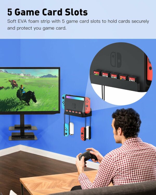 Wall Mount for Nintendo Switch and Switch OLED, Metal Wall Mount Kit Shelf Accessories with 5 Game Card Holders and 4 Joy Con Brackets, Safely Store Switch Console Near or Behind TV, Black - For Sale - Price - Image 5