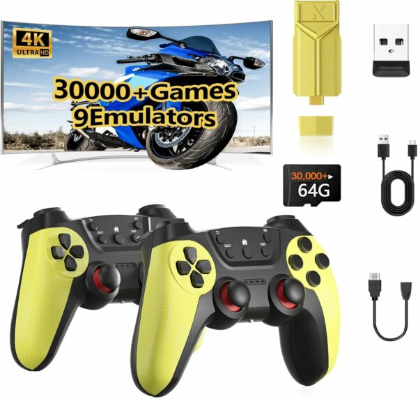 30000+ Retro Gaming Console,Wireless Retro Game Stick, ,Revisit Classic Retro Play Plug and Play Video Game Stick,HD HDMI TV Game Stick,Premium Competitive Dual Controllers Yellow - For Sale - Price