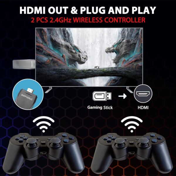 Wireless Retro Handheld Game Console Stick, Gaming Console Stick Built-in 20000+ Plug-and-Play Video Games, Equipped with 18 Simulators, 4K HDMI Output and Dual 2.4G Controller（64GB） - For Sale - Price - Image 9