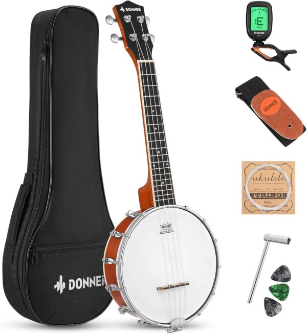 Donner Banjolele 4 String Banjo Ukulele kit Stringed Musical Instruments for Adult Beginner with Banjo Tuners, Gig Bag, Picks, Skeleton 23 Inch Sapele - For Sale - Price