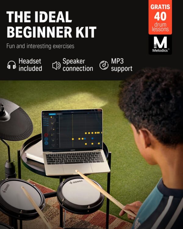 Donner DED-80 Electronic Drum Set with 4 Quiet Mesh Pads, 180+ Sounds, 2 Pedals, Throne, Headphones, Sticks, and Melodics Lessons - For Sale - Price - Image 2