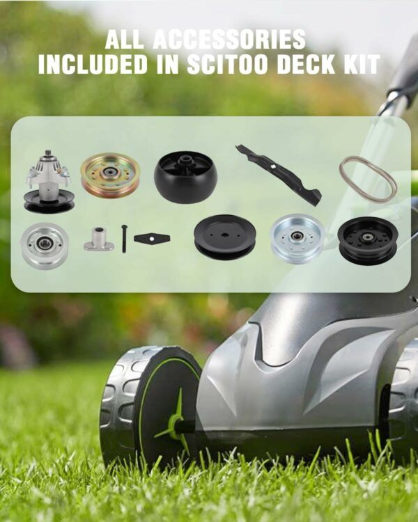 SCITOO Deck Rebuild Kit, 46 Lawn Mower Deck Parts Rebuild Kit Compatible with Cub Cadet LT1045 LT1046, 1 Drive Belt 2 Idler Pulleys 3 Spindle Assembly 3 Mower Blades - For Sale - Price - Image 6