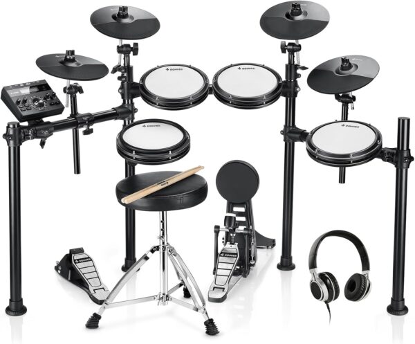 Donner DED-200X Electronic Drum Set, Electric Drum Kit with Quiet Mesh Drum Pads, 2 Cymbals w/Choke, 31 Kits and 450+ Sounds, Throne, Headphones, Sticks, USB MIDI, Melodics Lessons (5 Pads, 4 Cymbals) - For Sale - Price