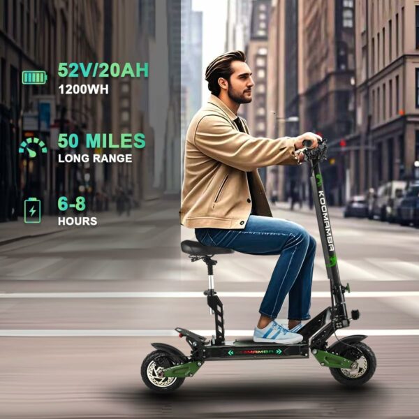 ZU06 E Scooter,1200W Motor 35 MPH Top Speed, 52V/20AH 50 Miles Long Range Battery, 10" Off Road Tires, ‎Dual Disk Brake with EABS & Suspensions, Commuting E Scooter for Adults with Seat - For Sale - Price - Image 3