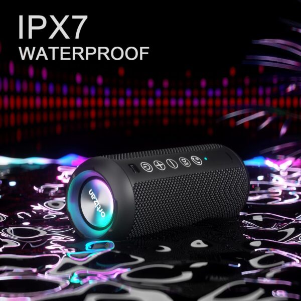 Ortizan Portable Bluetooth Speaker: IPX7 Waterproof, 24W Loud Sound, Deep Bass, Bluetooth 5.3, LED Lights, Wireless Stereo Pairing, 30H Playtime, for Home/Outdoor/Party/Beach, Birthday Gift (Black) - For Sale - Price - Image 7