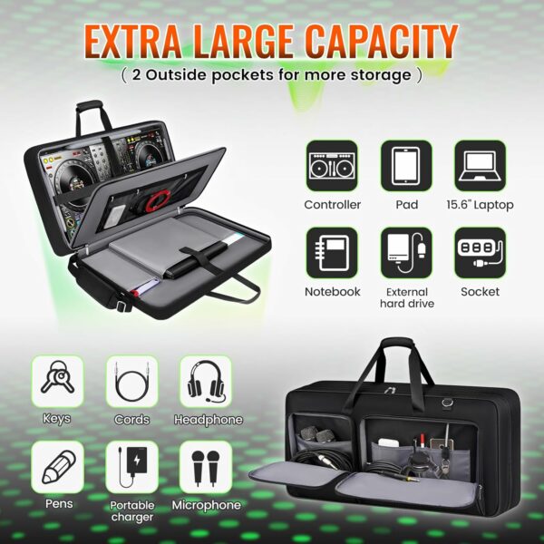 SNIGJAT DJ Controller Case for DDJ-FLX10/ 1000/ REV7/ FLX6, Padded Large Capacity DJ Controller Bag with 12 Pockets for Laptop and Music Accessories, DJ Carrying Case with Adjustable Shoulder Strap - For Sale - Price - Image 4