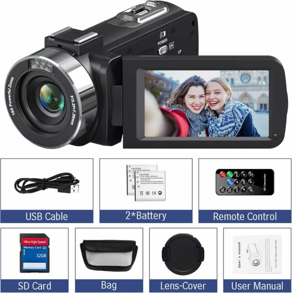 4K Video Camera Camcorder Ultra 44MP Vlogging Camera for YouTube 18X Digital Zoom Camcorder 3.0" IPS Screen IR Night Vision with External Mic, Controller, 2 Batteries and 32G SD Card - For Sale - Price - Image 7