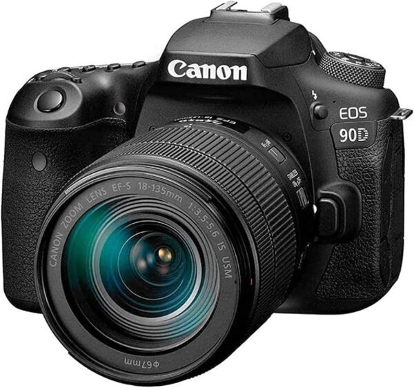 Canon DSLR Camera [EOS 90D] with 18-135 is USM Lens | Built-in Wi-Fi, Bluetooth, DIGIC 8 Image Processor, 4K Video, Dual Pixel CMOS AF, and 3.0 Inch Vari-Angle Touch LCD Screen, Black - For Sale - Price