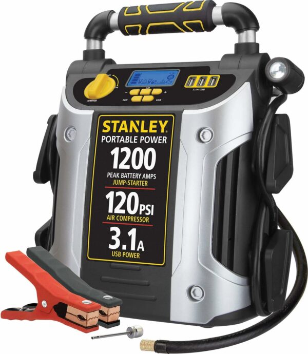 Stanlety J5C09D 1200 Peak Amp Automotive Jump Starter, Portable Power – 2.1A/10W USB Port, 120 PSI Air Compressor - For Sale - Price