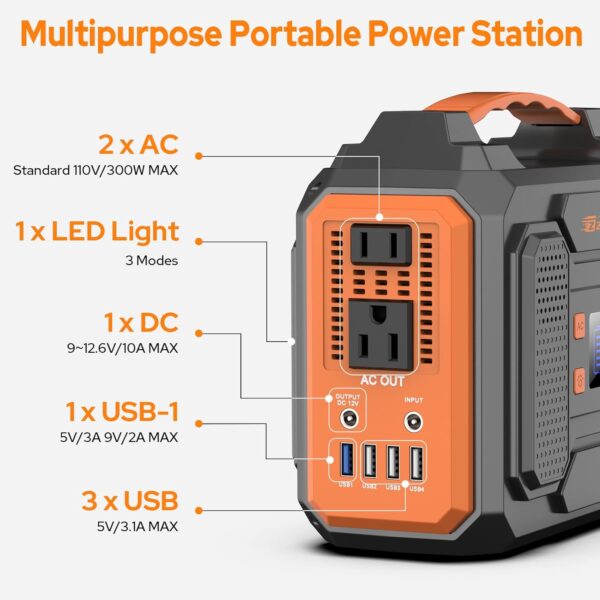 Portable Power Station 300W Solar Generator 280Wh (without Solar Panel), 110V Portable Power Bank with AC Outlet Pure Sine Wave, DC, USB QC3.0, External Lithium Battery Pack for Camping RV Home Use For Sale - Price - Image 3