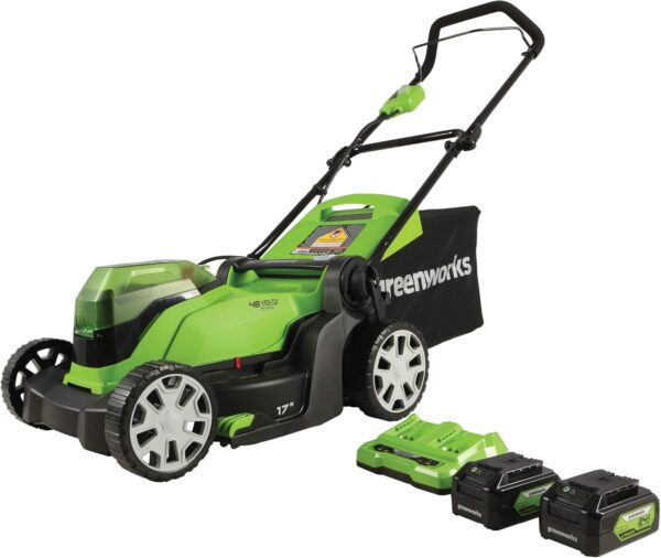 Greenworks 48V (2 x 24V) 17" Cordless (Push) Lawn Mower (125+ Compatible Tools), (2) 4.0Ah Batteries and Dual Port Rapid Charger Included - For Sale - Price