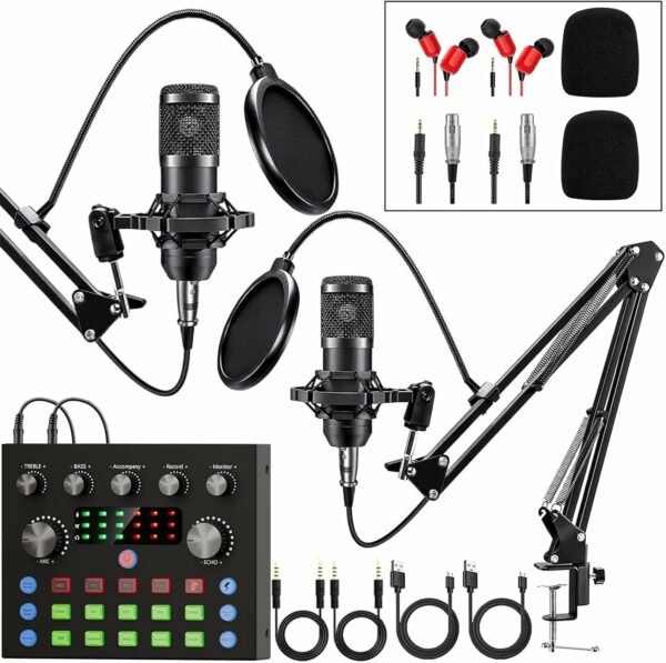 Podcast Equipment Bundle for 2, Audio Interface with Voice Changer Condenser Microphones for Gamer, All-in-One Audio Mixer Perfect for Live Streaming, Singing, YouTube, Gaming - For Sale - Price