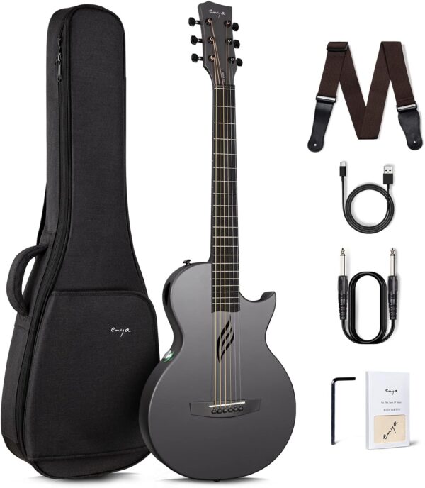 Enya NOVA Go SP1 Carbon Fiber Acoustic Electric Guitar with Smart AcousticPlus 35 Inch Travel Acustica Guitarra Starter Bundle Kit of Gig Bag, Strap, Strings, Charging Cable, Instrument Cable(Black) - For Sale - Price