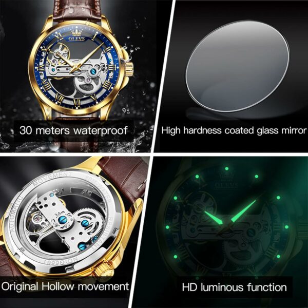 OLEVS Watch Men Skeleton Automatic Leather Band Watches for Men Large Face Self Winding Mechanical Mens Dress Watches Waterproof Easy to Read Business Casual Men's Wrist Watches - For Sale - Price - Image 5