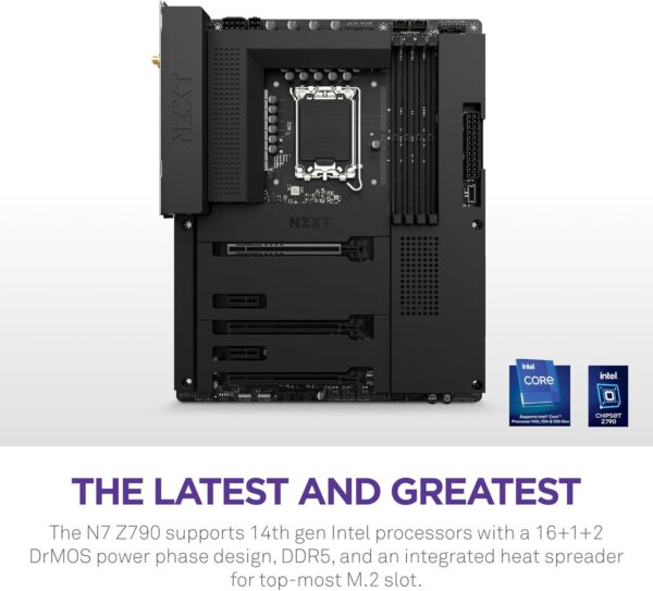 NZXT N7 Z790 ATX Motherboard - Intel Z790, WiFi 6E, Bluetooth, Integrated I/O Shield - Supports 12th/13th/14th Gen Intel CPUs, Black - For Sale - Price - Image 2