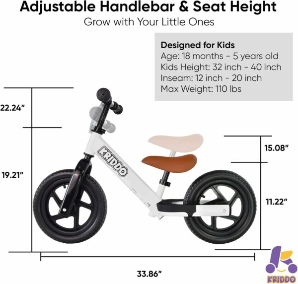 KRIDDO Toddler Balance Bike 2 Year Old, Age 24 Months to 5 Years Old, 12 Inch Push Bicycle with Customize Plate (3 Sets of Stickers Included), Steady Balancing, Gift Bike for 2-3 Boys Girls - For Sale - Price - Image 5